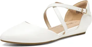 DREAM PAIRS Pointed Toe Low Wedge Heeled Ankle Strap Flats Shoes for Women Dressy Comfortable, Casual Slip-on Dress Shoes for Business Office and Work