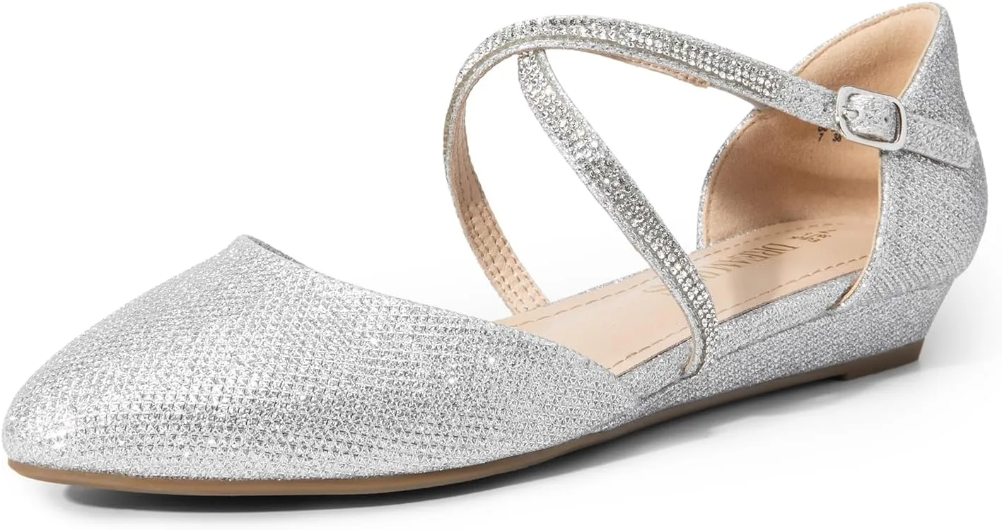 DREAM PAIRS Pointed Toe Low Wedge Heeled Ankle Strap Flats Shoes for Women Dressy Comfortable, Casual Slip-on Dress Shoes for Business Office and Work