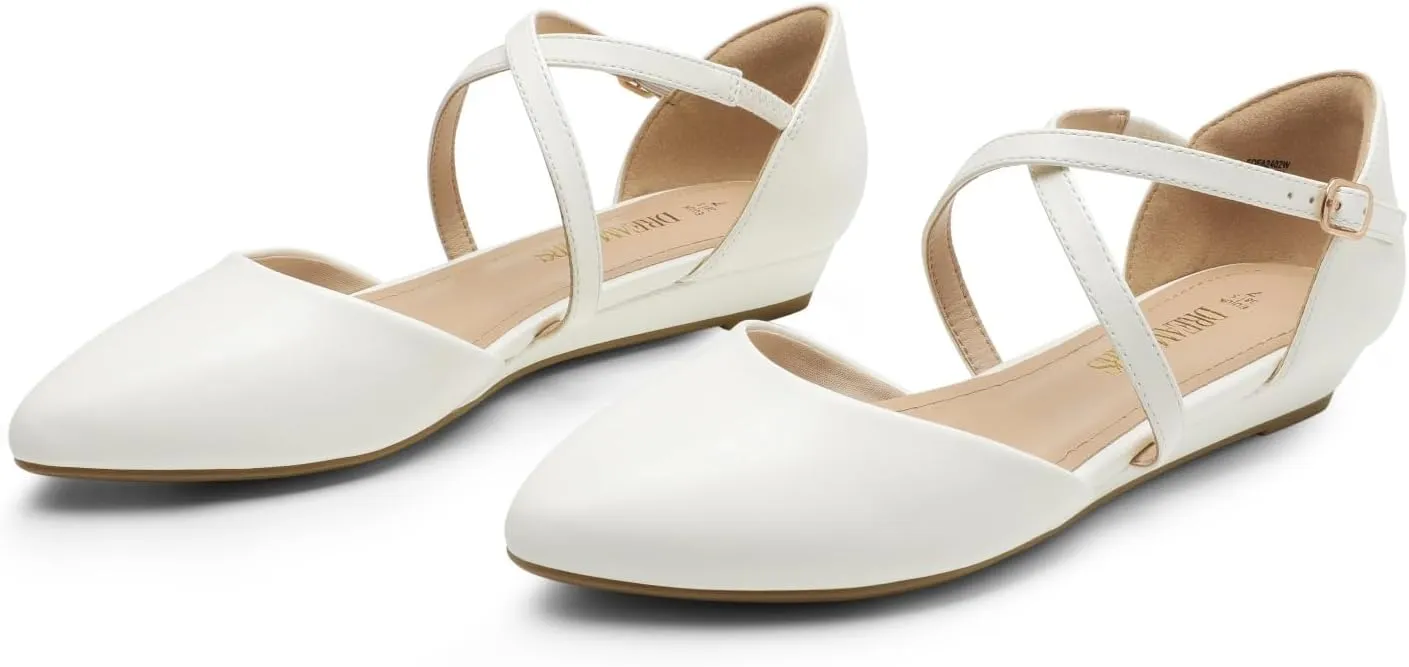 DREAM PAIRS Pointed Toe Low Wedge Heeled Ankle Strap Flats Shoes for Women Dressy Comfortable, Casual Slip-on Dress Shoes for Business Office and Work