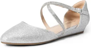 DREAM PAIRS Pointed Toe Low Wedge Heeled Ankle Strap Flats Shoes for Women Dressy Comfortable, Casual Slip-on Dress Shoes for Business Office and Work