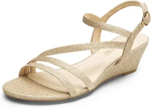 DREAM PAIRS Strappy Wrapped Dressy Wedge Sandals, Comfortable Ankle Strap Open Toe Evening Dress Wedding Dance Summer Shoes