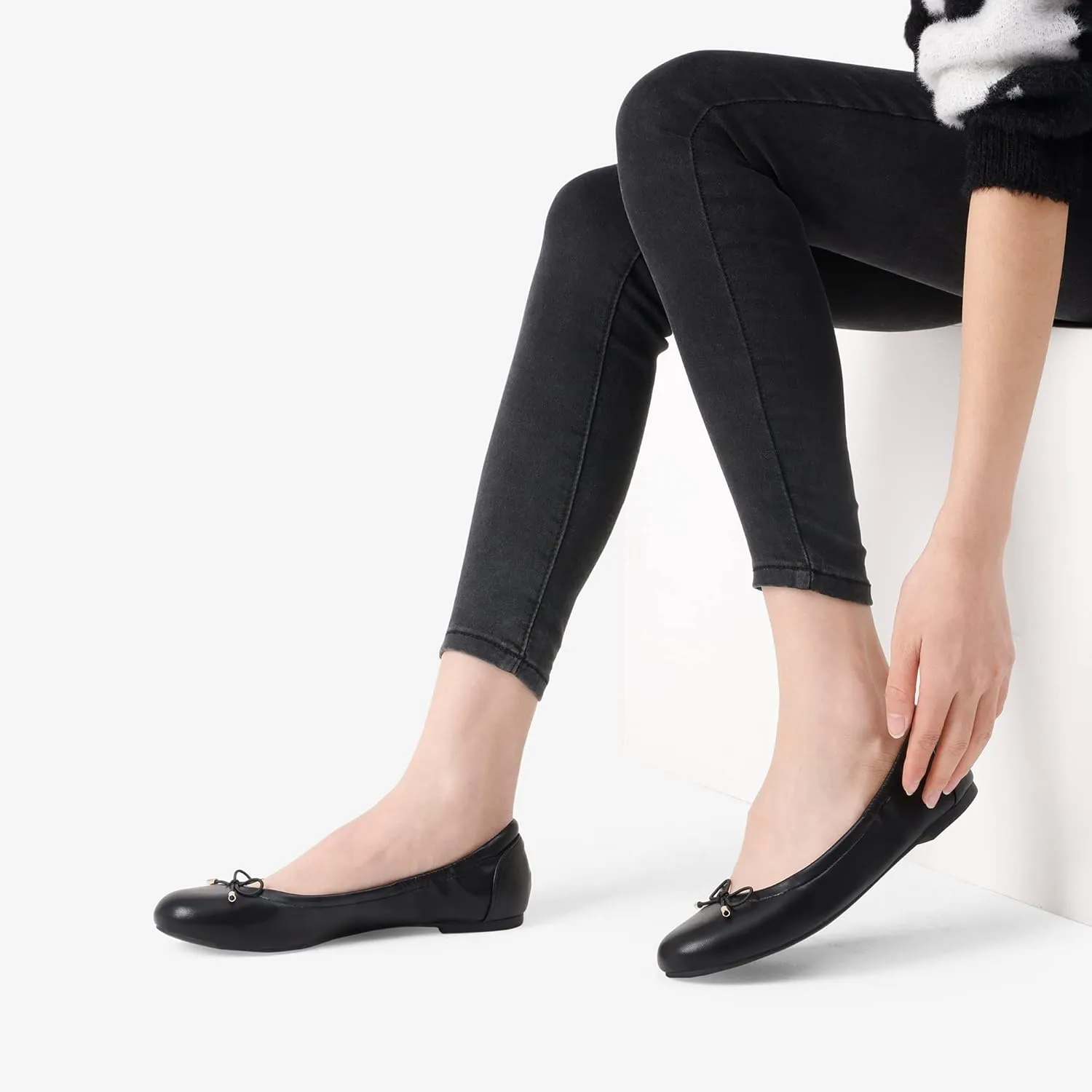 DREAM PAIRS Women's Ballet Flats, Foldable Round Toe Dress Shoes, Comfortable Slip On Work Flat Shoes with Bowknot