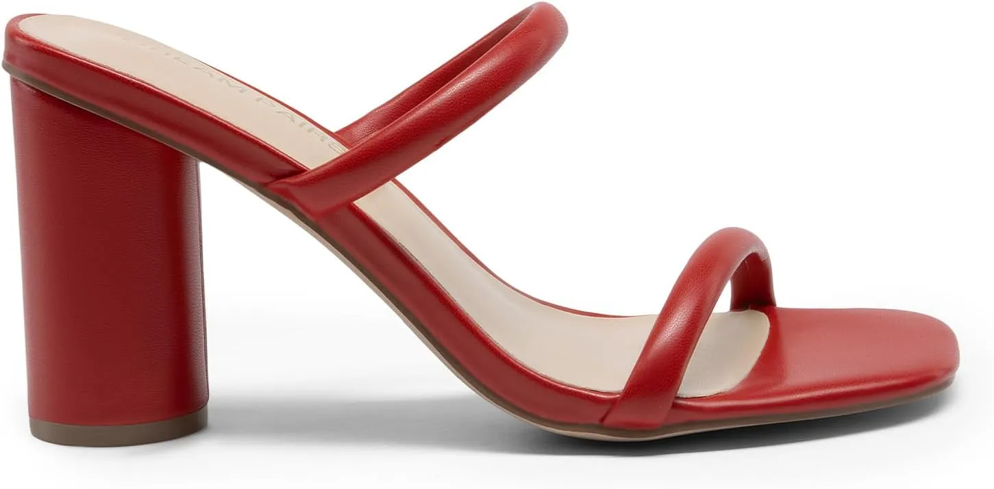 DREAM PAIRS Women's Square Open Toe Block Heels Two Strap Slip On High Heeled Slides Sandals