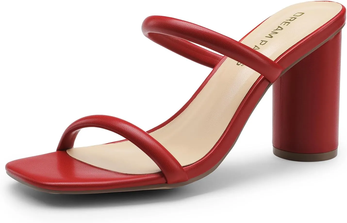DREAM PAIRS Women's Square Open Toe Block Heels Two Strap Slip On High Heeled Slides Sandals
