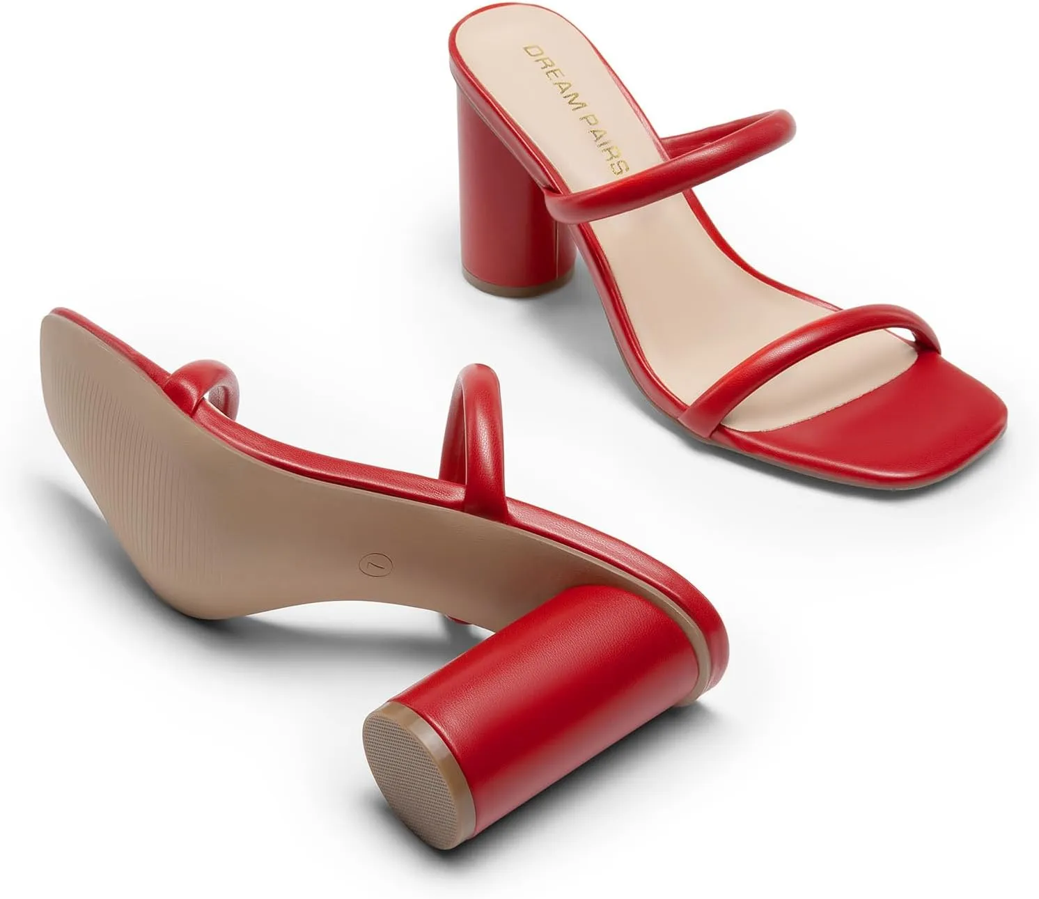 DREAM PAIRS Women's Square Open Toe Block Heels Two Strap Slip On High Heeled Slides Sandals