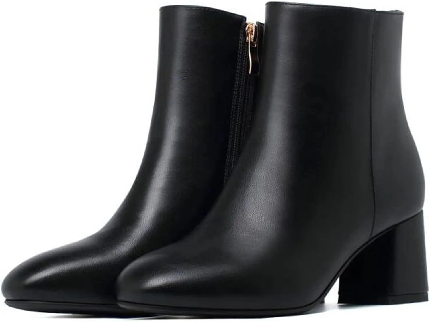 Elbslutt Women's Chunky Heeled Booties Patent Leather Square Toe Ankle Boots Zip Up Block Heel Wide Calf Short Boots