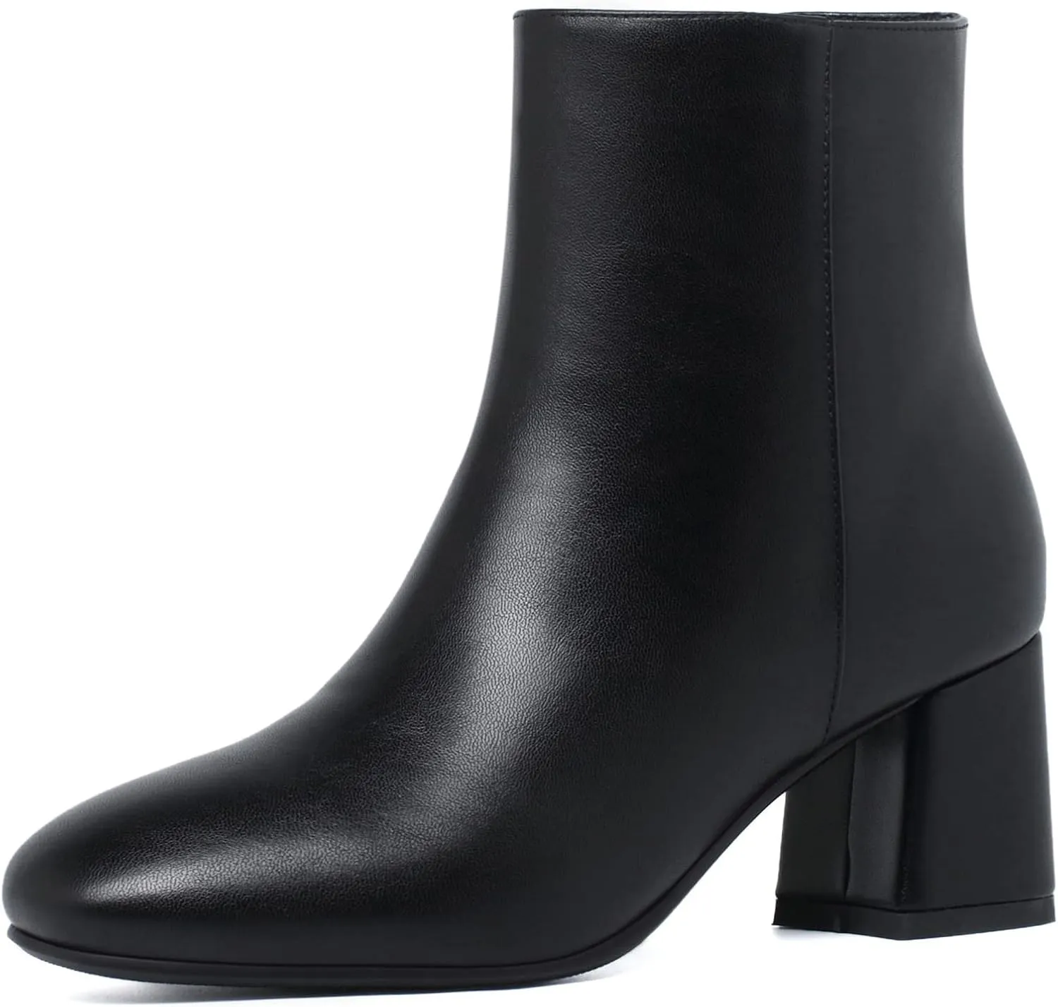 Elbslutt Women's Chunky Heeled Booties Patent Leather Square Toe Ankle Boots Zip Up Block Heel Wide Calf Short Boots