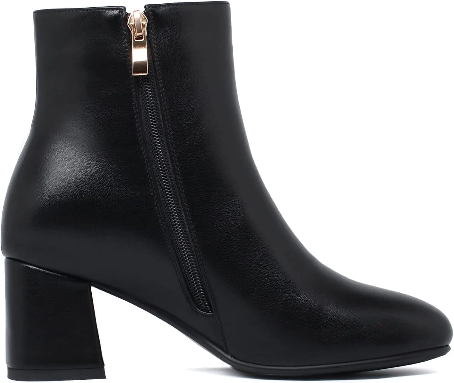 Elbslutt Women's Chunky Heeled Booties Patent Leather Square Toe Ankle Boots Zip Up Block Heel Wide Calf Short Boots
