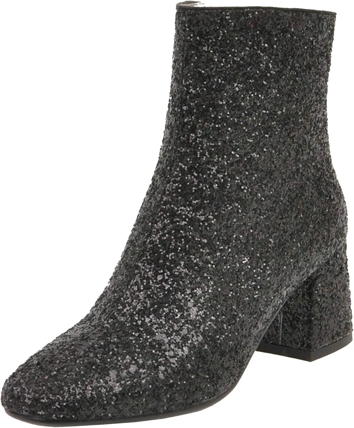 Elbslutt Women's Glitter Sparkly Booties Chunky Heels Ankle Boots Back Zipper Block Heeled Short Sequin Boots Wedding Bridal Party Dress Shoes