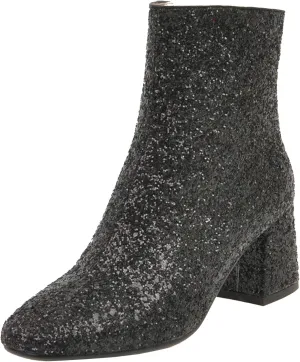 Elbslutt Women's Glitter Sparkly Booties Chunky Heels Ankle Boots Back Zipper Block Heeled Short Sequin Boots Wedding Bridal Party Dress Shoes