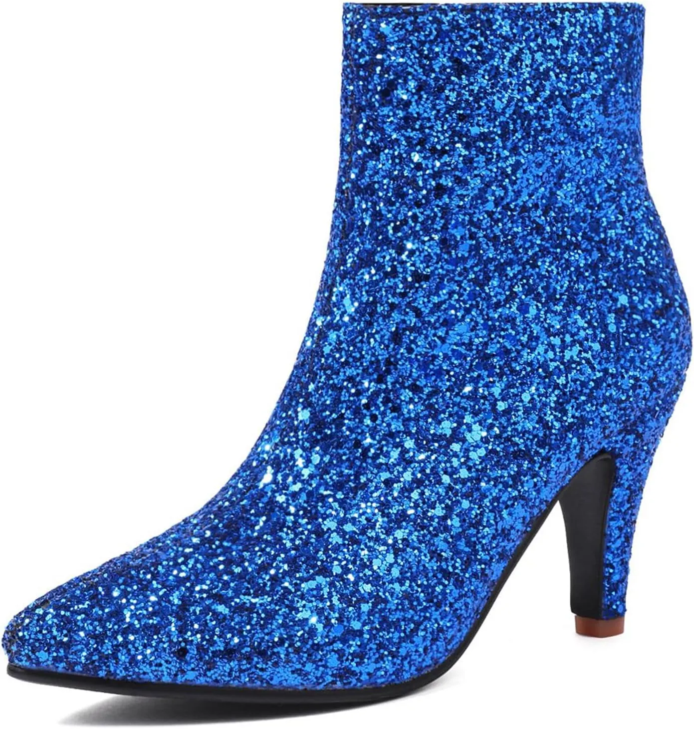 Elbslutt Women's Glitter Sparkly Booties Pointed Toe Kitten Heel Ankle Boots Side Zipper Low Mid Heeled Short Sequin Boots