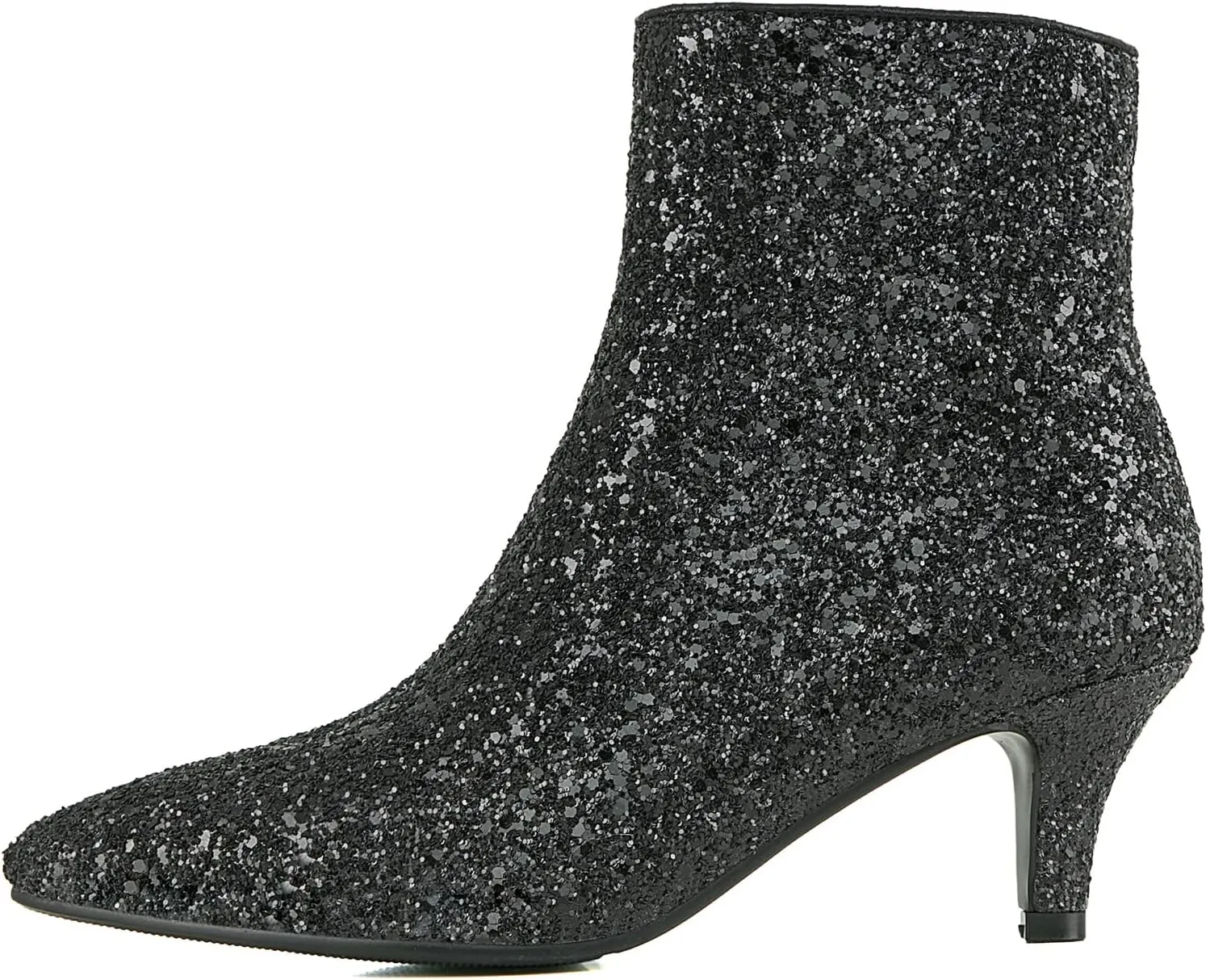 Elbslutt Women's Glitter Sparkly Booties Pointed Toe Kitten Heel Ankle Boots Side Zipper Low Mid Heeled Short Sequin Boots