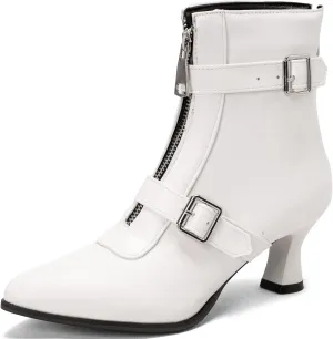 Elbslutt Women's Low Kitten Heel Booties Pointed Toe Ankle Boots Zip Buckles Strap Short Boots Dress Shoes