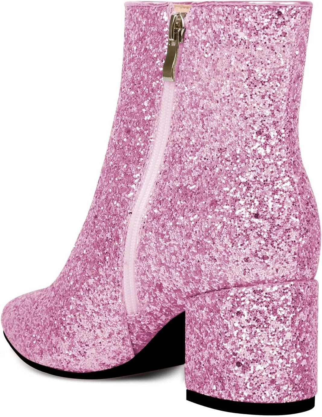 Elbslutt Women's White Pointed Toe Booties Chunky Block Heel Ankle Boots Side Zipper Short Boots