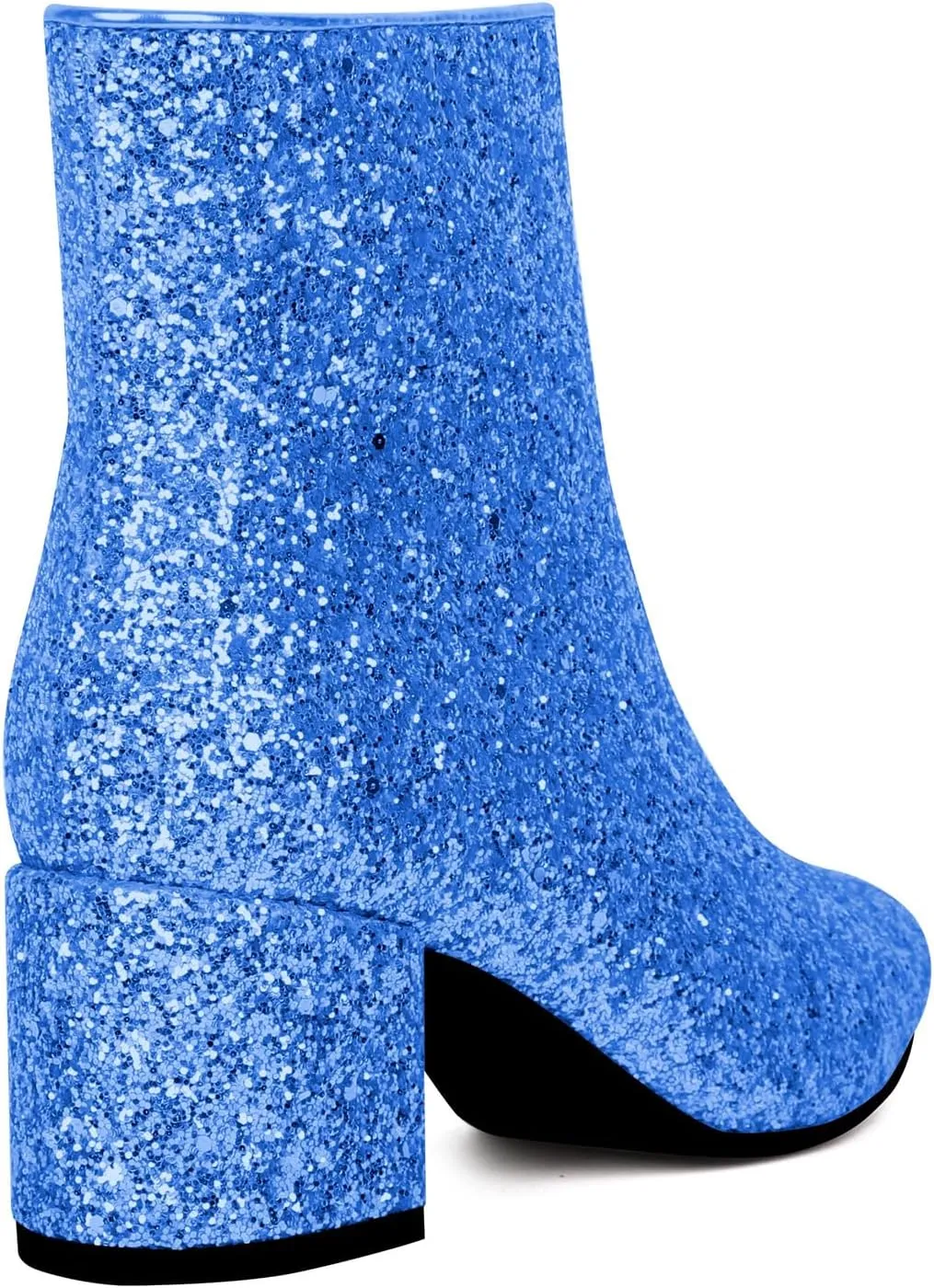 Elbslutt Women's White Pointed Toe Booties Chunky Block Heel Ankle Boots Side Zipper Short Boots