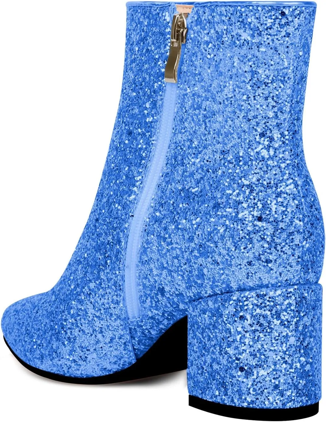Elbslutt Women's White Pointed Toe Booties Chunky Block Heel Ankle Boots Side Zipper Short Boots