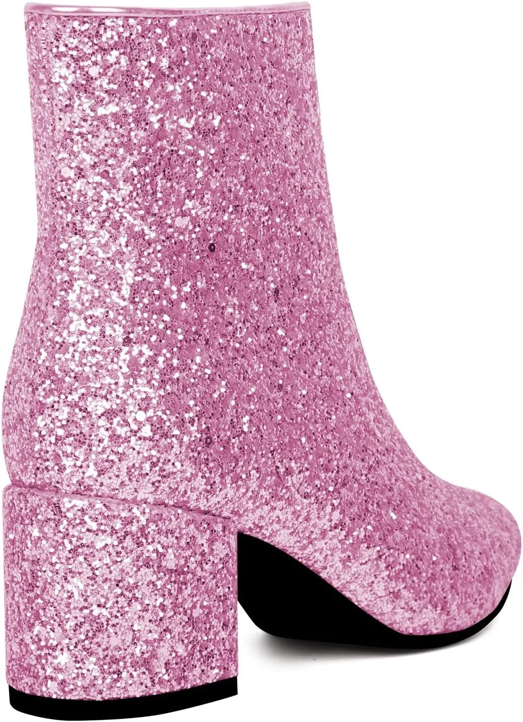 Elbslutt Women's White Pointed Toe Booties Chunky Block Heel Ankle Boots Side Zipper Short Boots