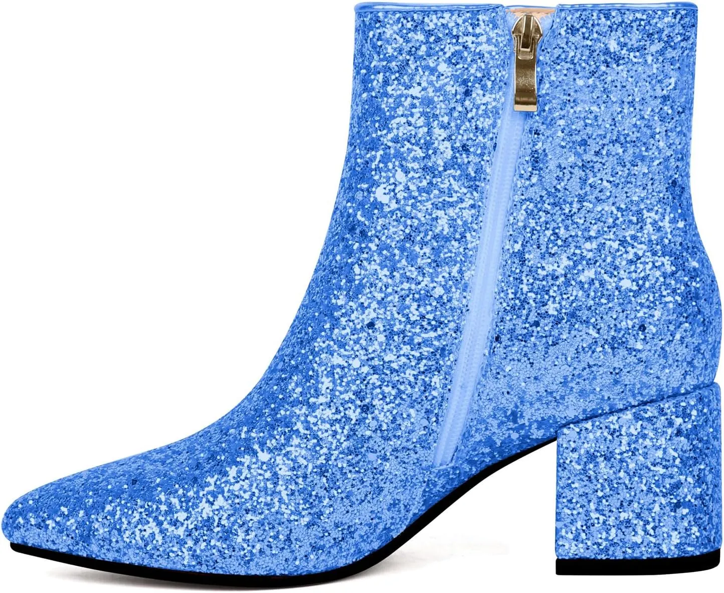 Elbslutt Women's White Pointed Toe Booties Chunky Block Heel Ankle Boots Side Zipper Short Boots