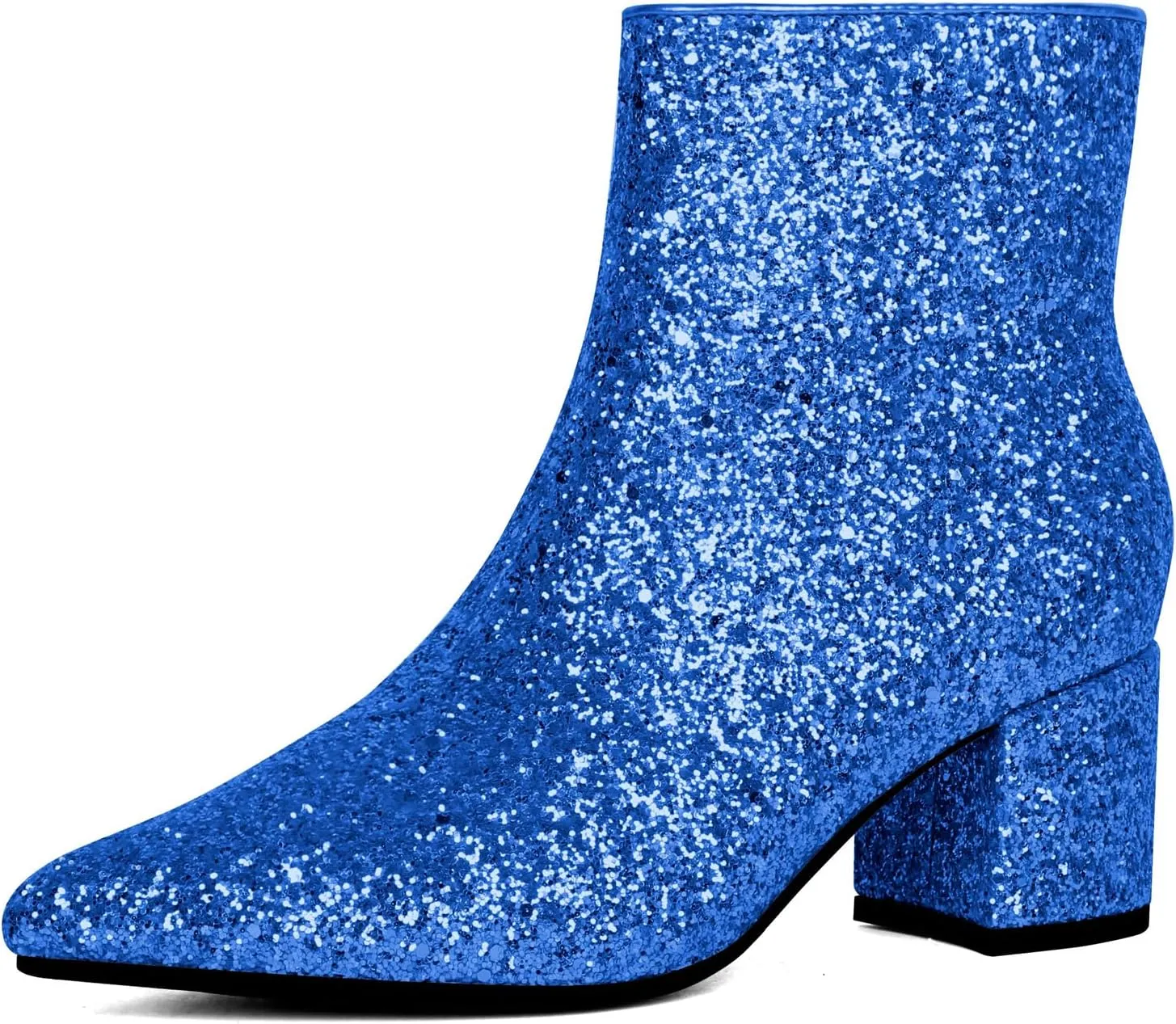 Elbslutt Women's White Pointed Toe Booties Chunky Block Heel Ankle Boots Side Zipper Short Boots