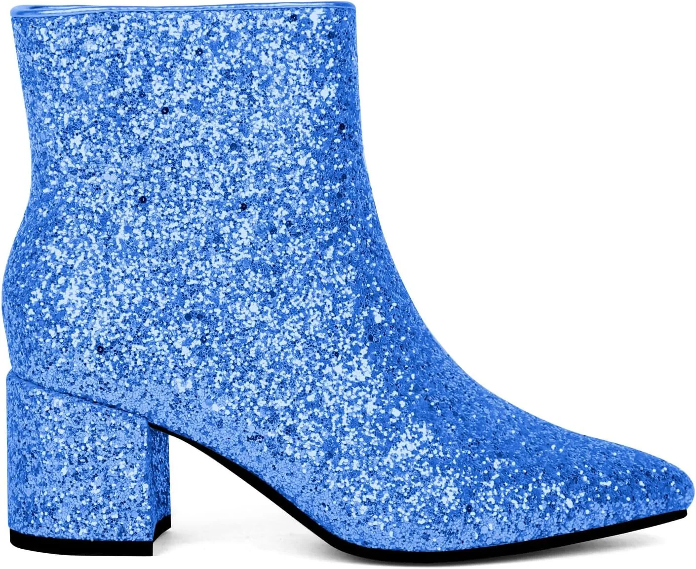 Elbslutt Women's White Pointed Toe Booties Chunky Block Heel Ankle Boots Side Zipper Short Boots