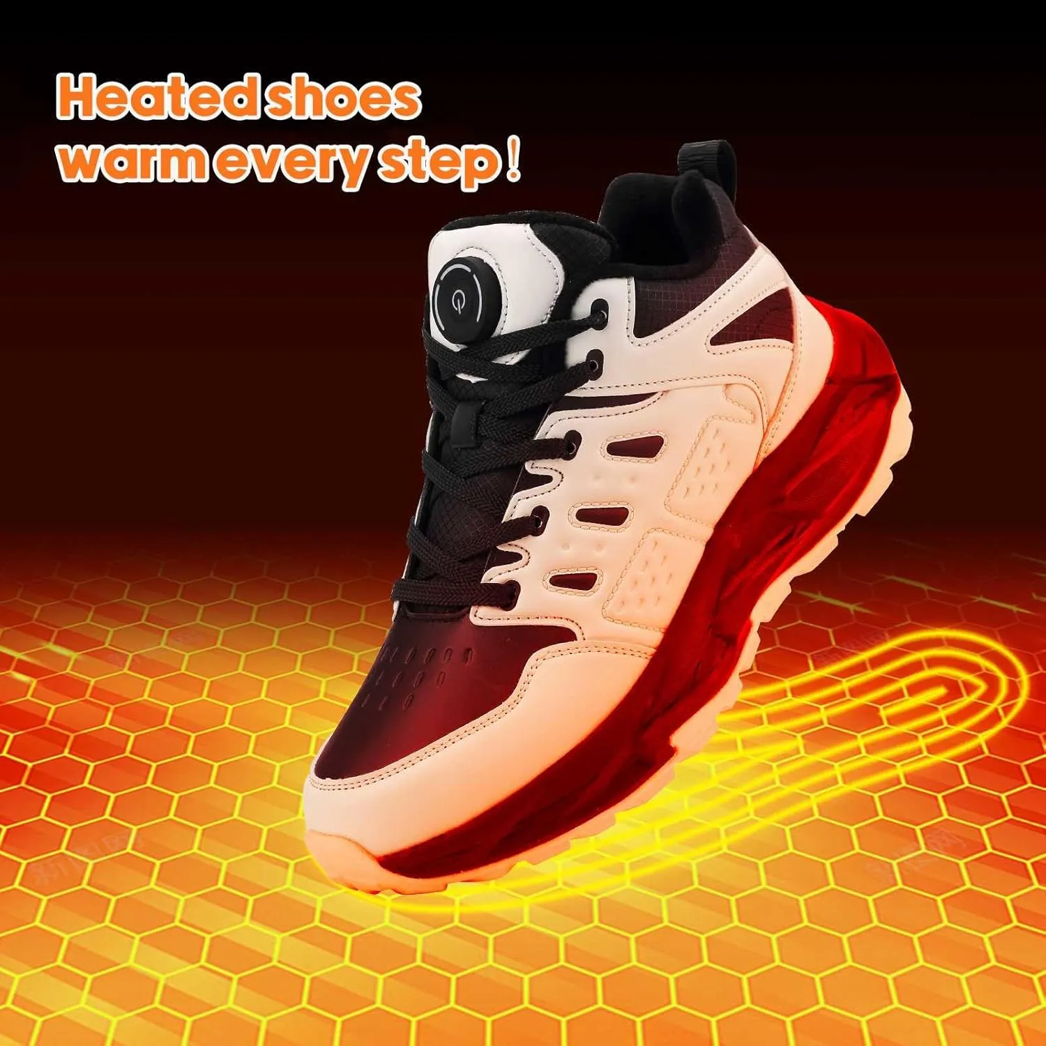 Electric Heated Shoes for Women Men - Rechargeable Heated Sneakers with 3 Heating Levels 4000mAh Battery Feet Warmers Non Slip Waterproof Heated Sports Shoes for Winter Outdoor Work Sports