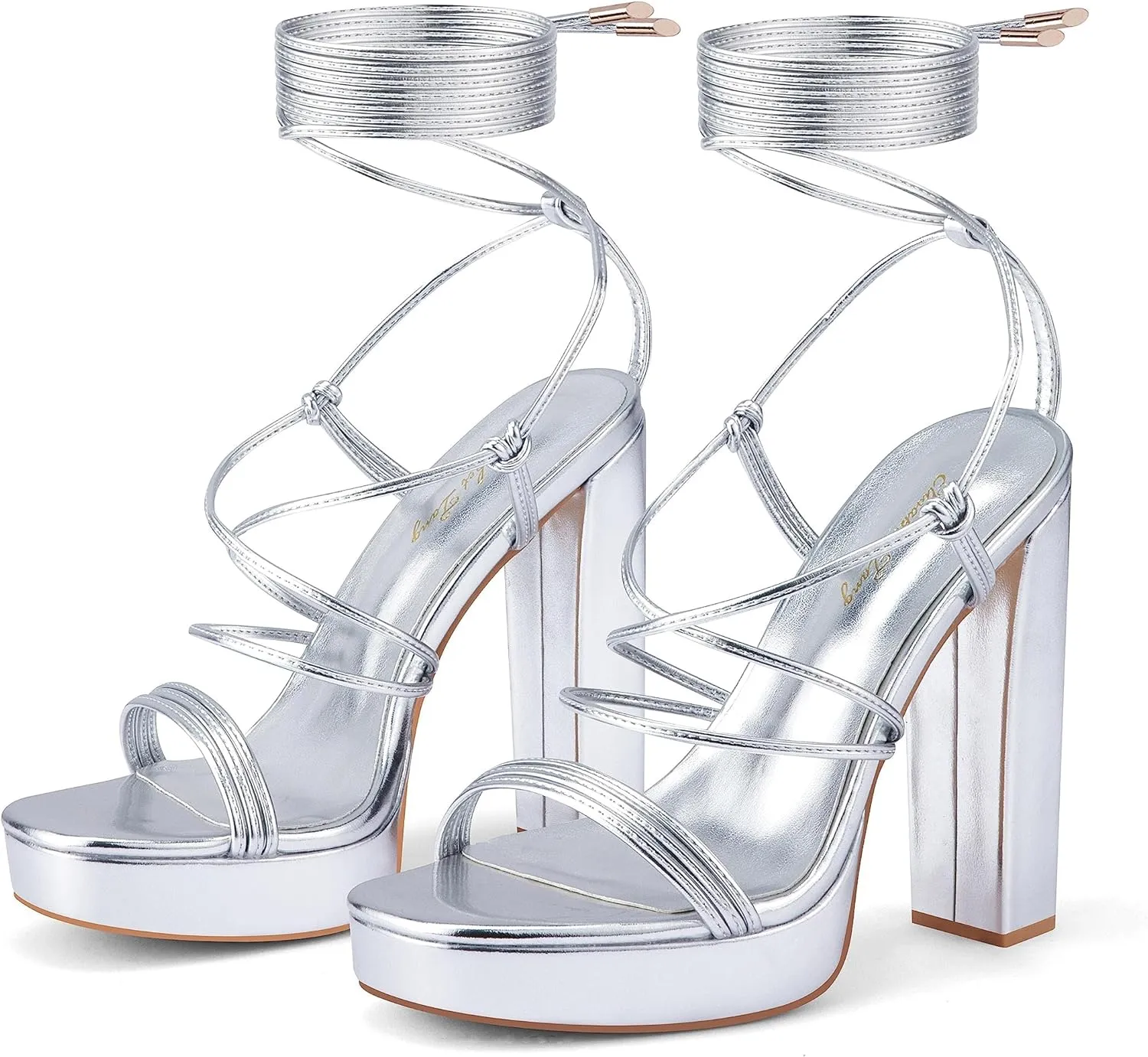 Elisabet Tang Women's Strappy Heeled Sandals, 5 inch Platform Heels Chunky Lace up High Heels Open Toe Party Shoes