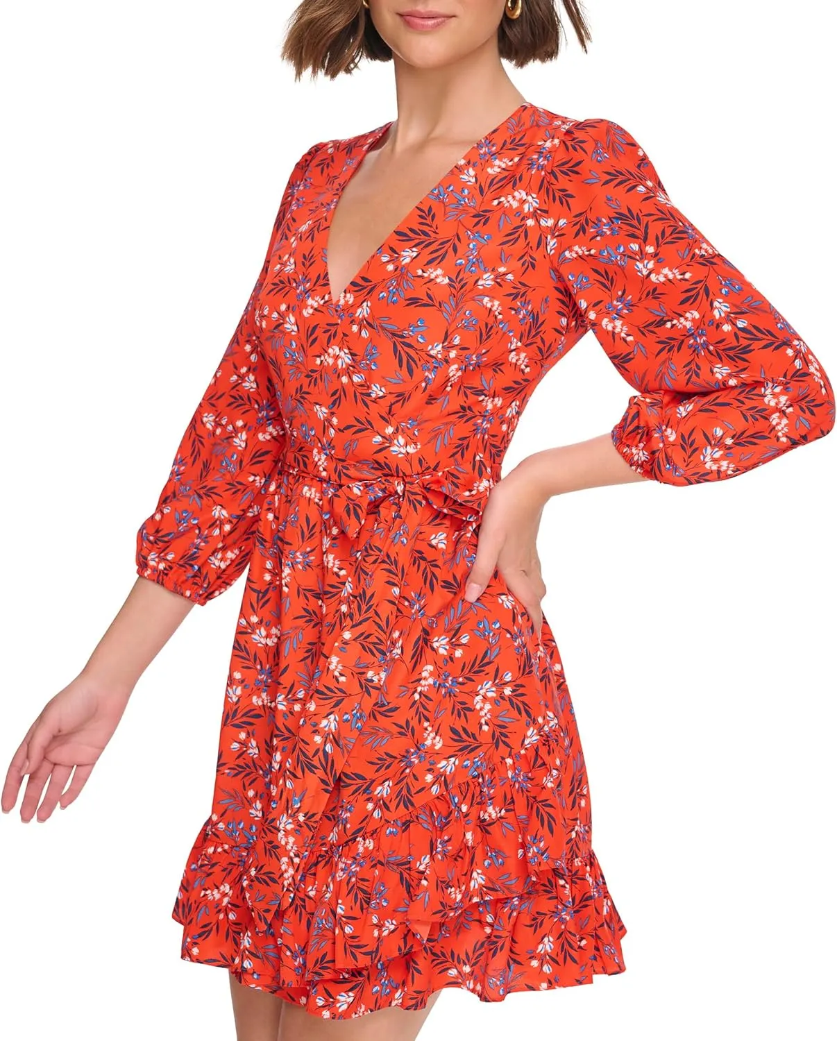Eliza J Women's 3/4 Sleeve V-Neck Short Dress