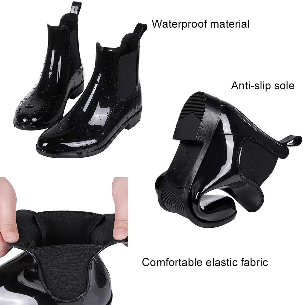 Evshine Women's Short Ankle Rain Boots Lightweight Chelsea Rain Boots Rubber Waterproof Booties