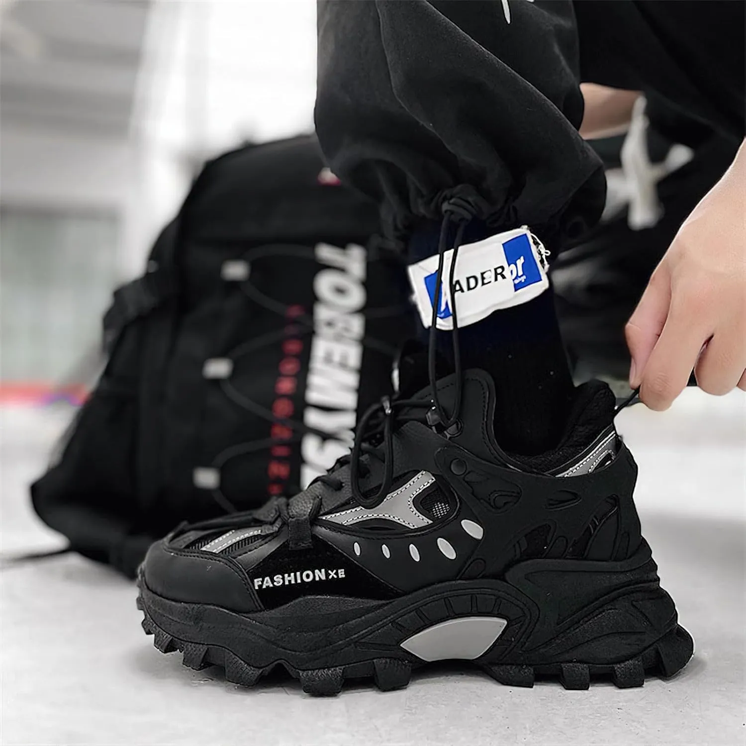 Exusiai Men's Chunky Sole Sneakers Stylish Lace-Up Dad Shoes Platform Athletic Breathable Walking Running Shoes for Comfort & Durability