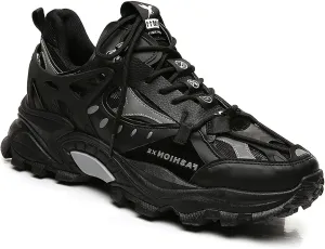 Exusiai Men's Chunky Sole Sneakers Stylish Lace-Up Dad Shoes Platform Athletic Breathable Walking Running Shoes for Comfort & Durability
