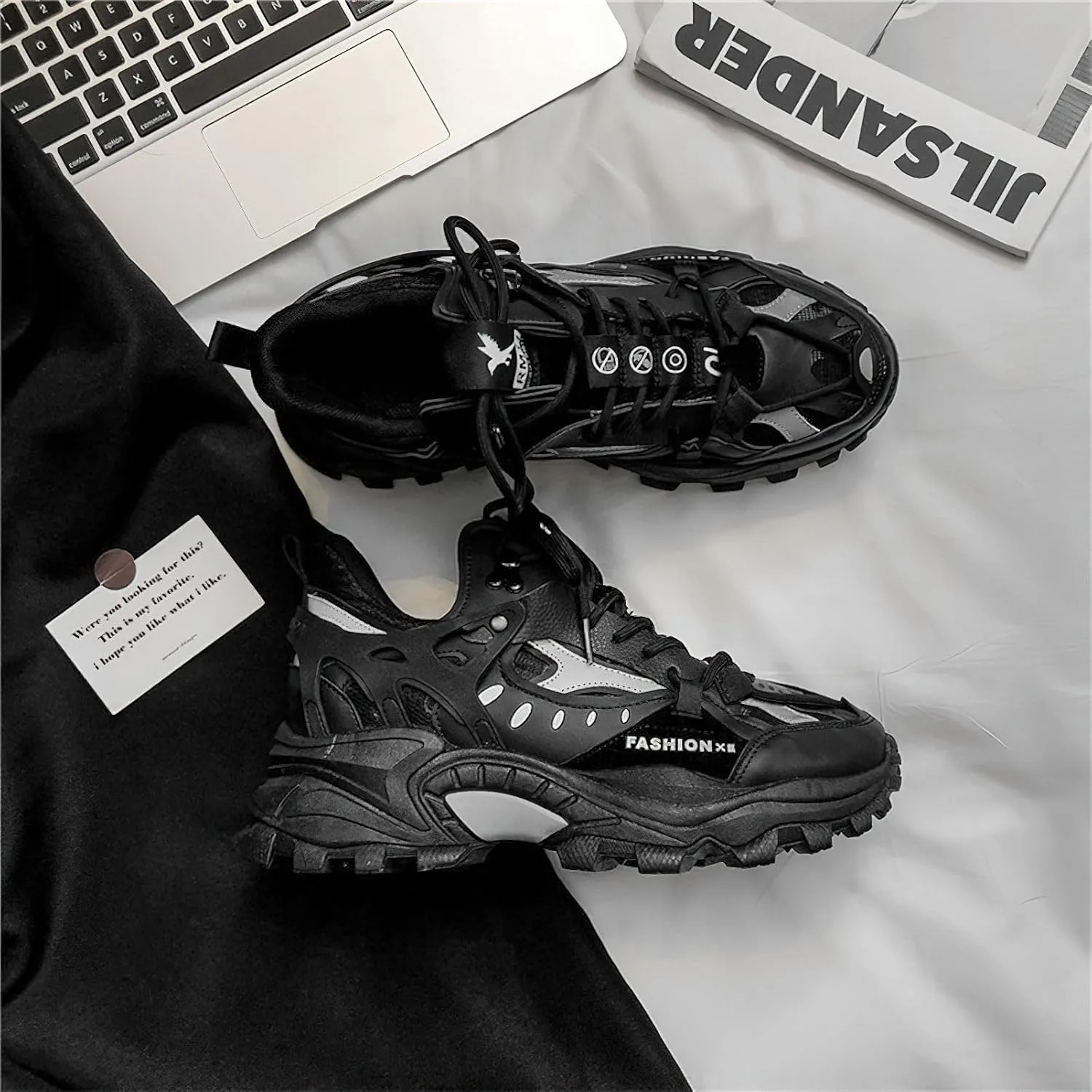 Exusiai Men's Chunky Sole Sneakers Stylish Lace-Up Dad Shoes Platform Athletic Breathable Walking Running Shoes for Comfort & Durability
