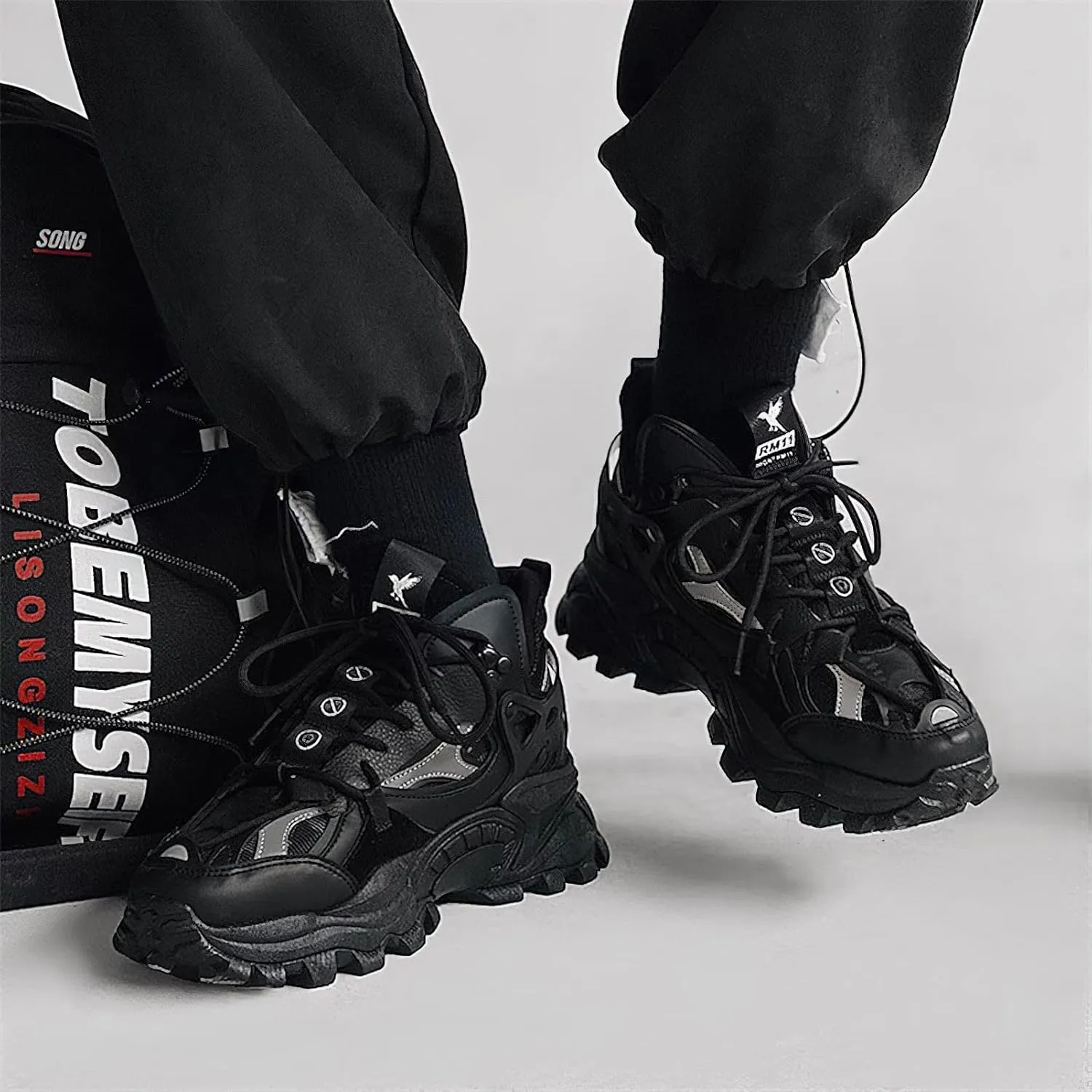 Exusiai Men's Chunky Sole Sneakers Stylish Lace-Up Dad Shoes Platform Athletic Breathable Walking Running Shoes for Comfort & Durability