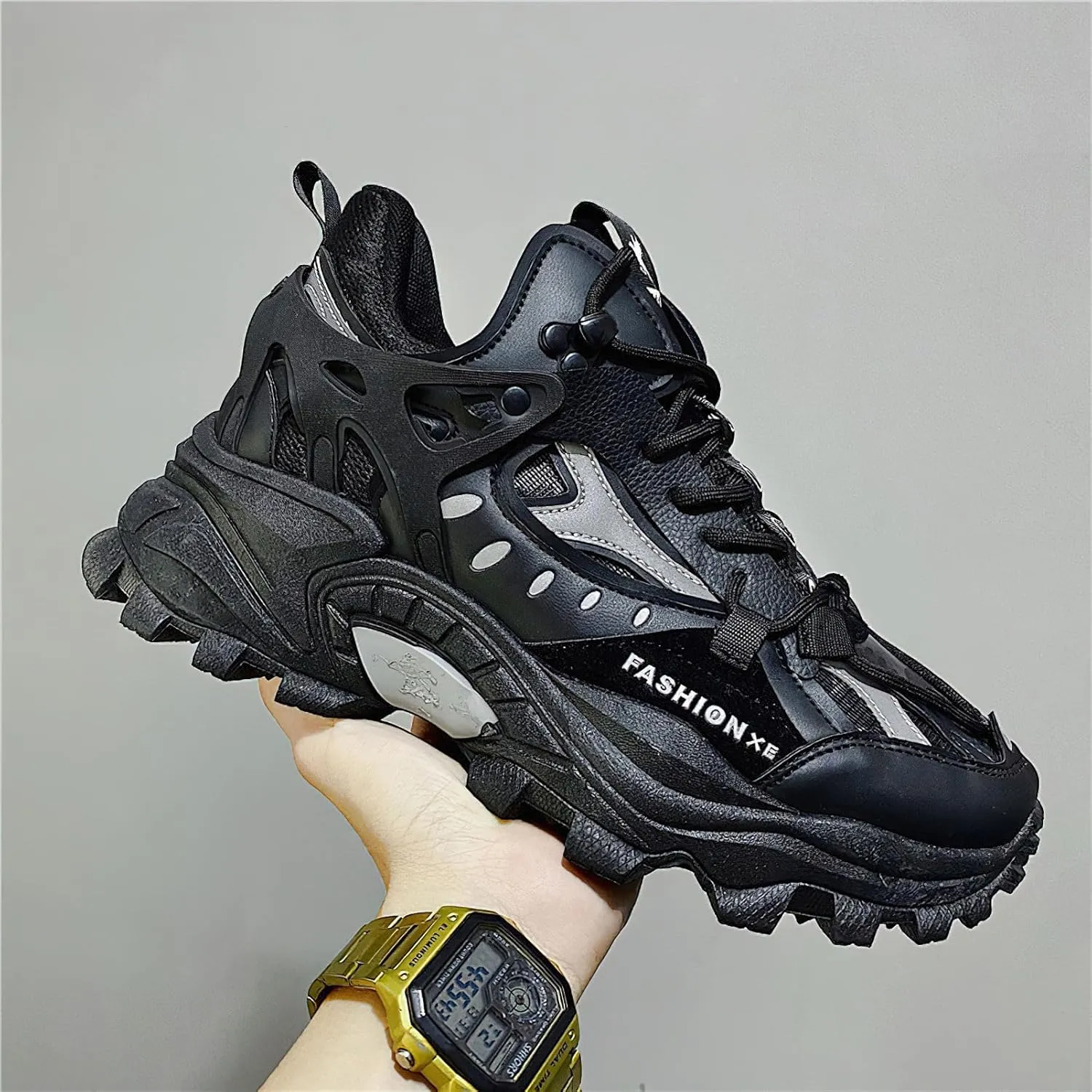 Exusiai Men's Chunky Sole Sneakers Stylish Lace-Up Dad Shoes Platform Athletic Breathable Walking Running Shoes for Comfort & Durability