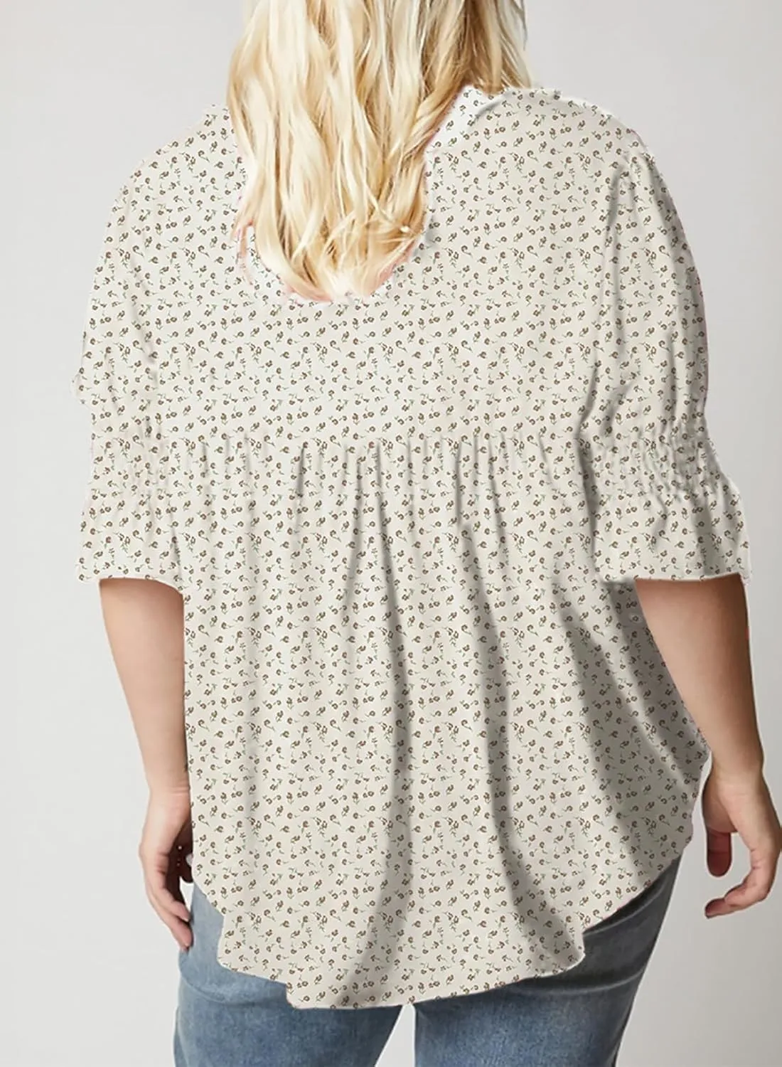 Eytino Womens Plus Size Floral Print Blouses V Neck Ruffle Flowy Short Sleeve Shirts Babydoll Casual Tunic Tops(1X-5X)