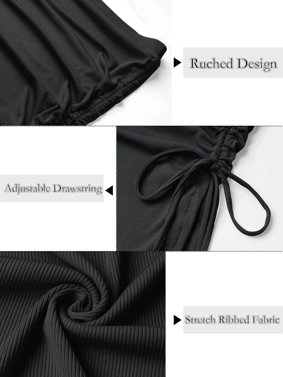 Ezcosplay Women High Waisted Ribbed Skirt Side Split Slit Ruched Drawstring Bodycon Maxi Skirts