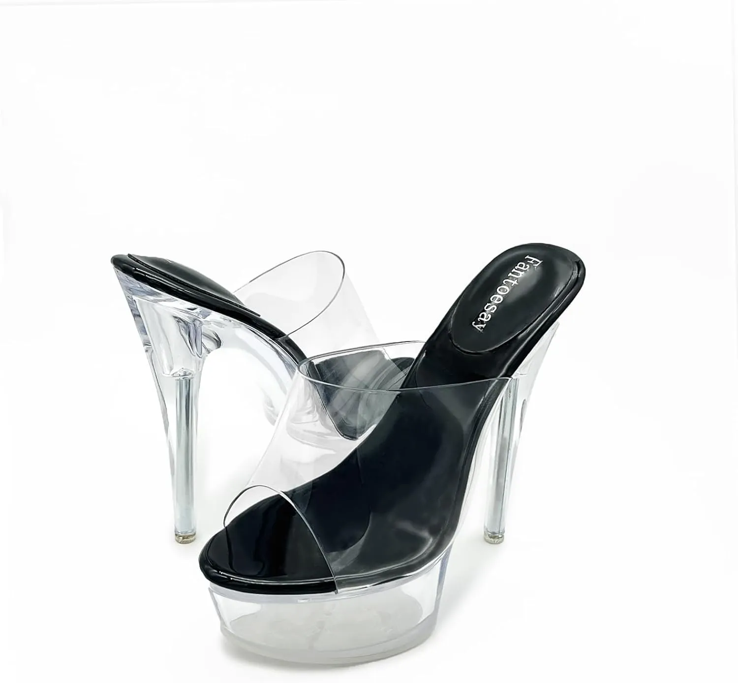 Fantoesay Women's Clear Super High Heeled Sandals Platform High Heels Transparent Stiletto Slip on Shoes
