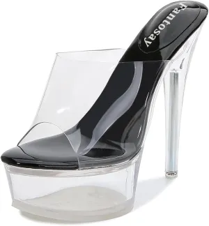 Fantoesay Women's Clear Super High Heeled Sandals Platform High Heels Transparent Stiletto Slip on Shoes