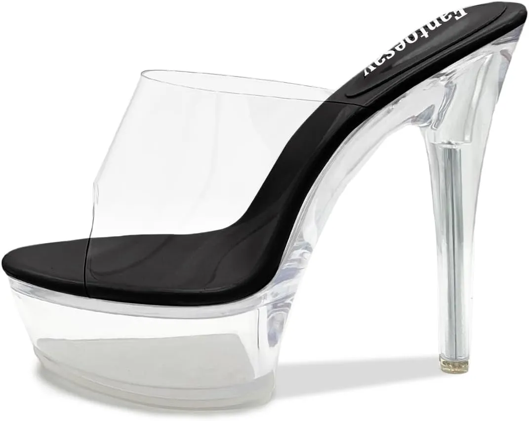 Fantoesay Women's Clear Super High Heeled Sandals Platform High Heels Transparent Stiletto Slip on Shoes