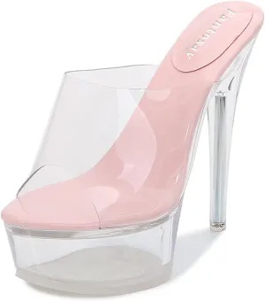 Fantoesay Women's Clear Super High Heeled Sandals Platform High Heels Transparent Stiletto Slip on Shoes