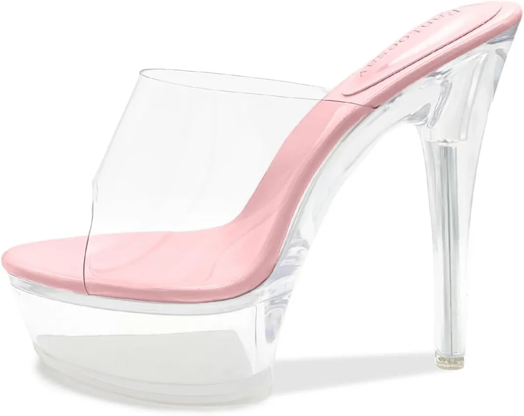 Fantoesay Women's Clear Super High Heeled Sandals Platform High Heels Transparent Stiletto Slip on Shoes