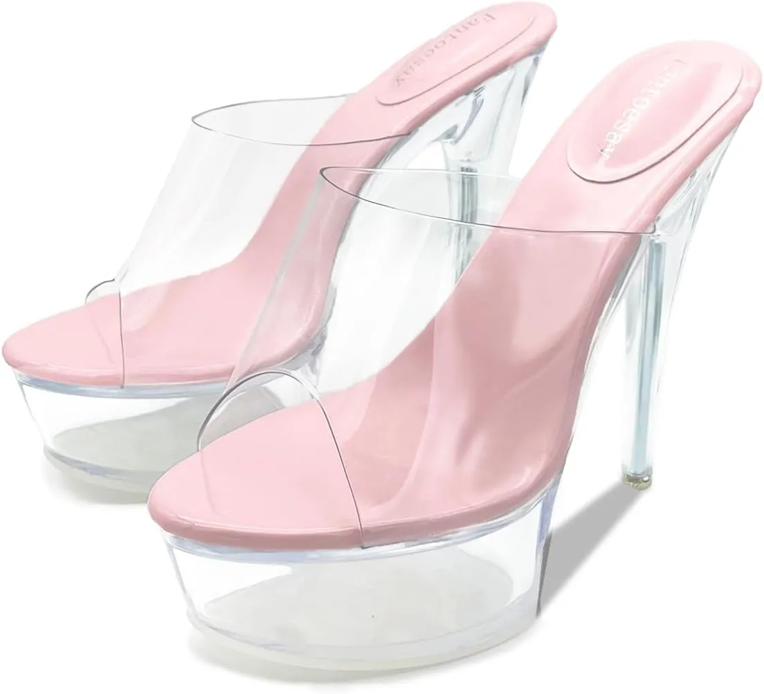 Fantoesay Women's Clear Super High Heeled Sandals Platform High Heels Transparent Stiletto Slip on Shoes