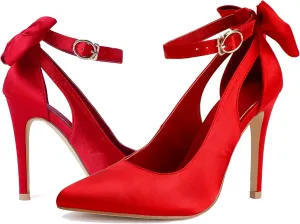 Fashare Womens High Heels Bow Tie Back Sexy Stiletto Ankle Strap Wedding Dress Pumps Shoes