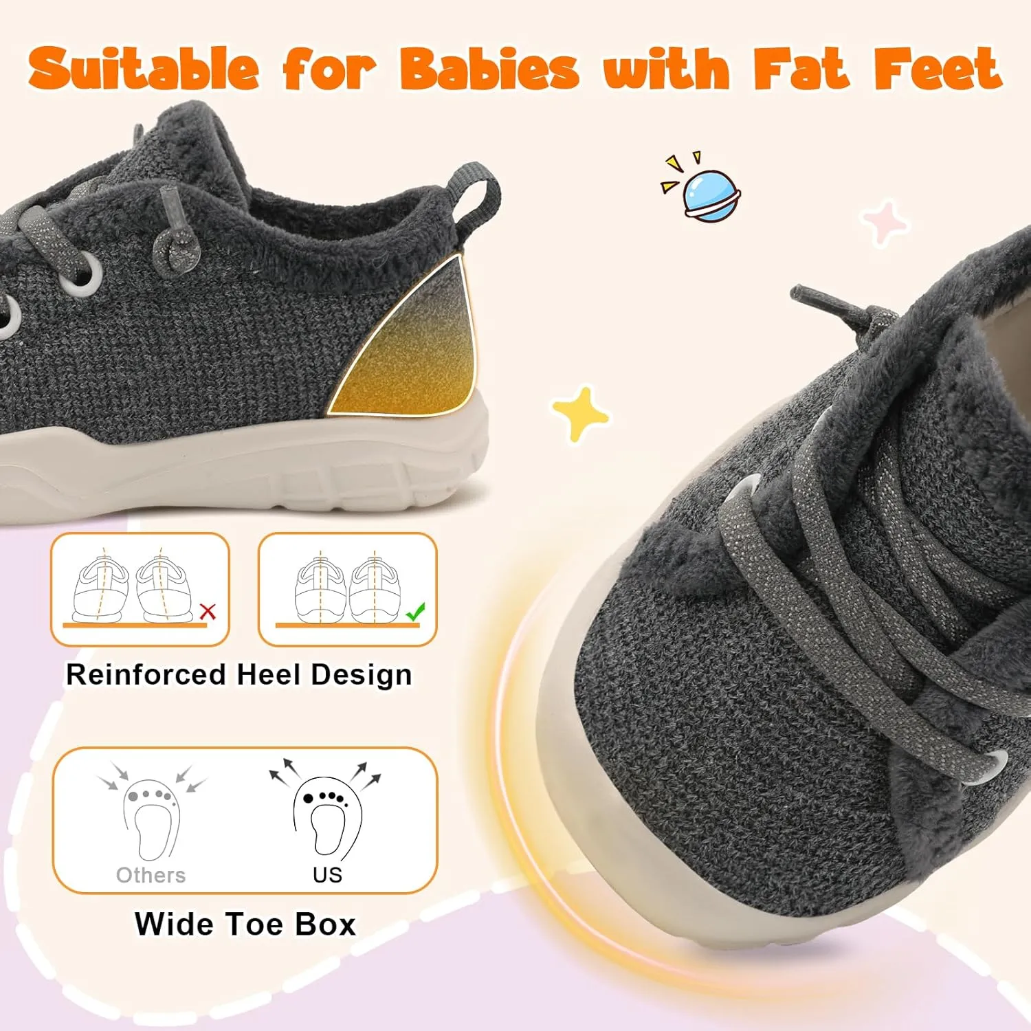 FEETCITY Wide Boys & Girls Winter Shoes - Barefoot & Walking Shoes, Slip On, Tennis Design
