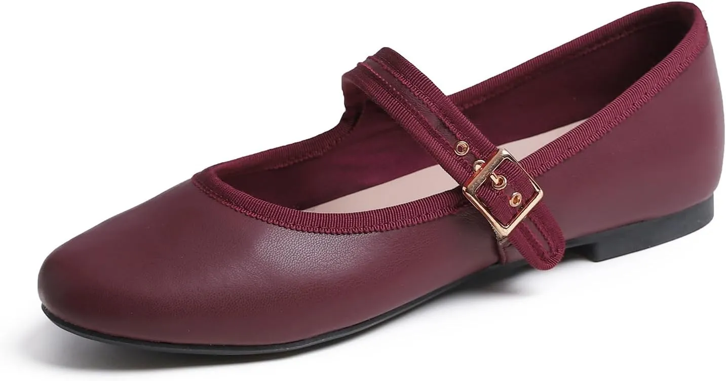 FEVERSOLE Women's Soft Cushion Extra Padded Comfort Round Toe Mary Jane Metal Buckle Fashion Ballet Flats Walking Shoes