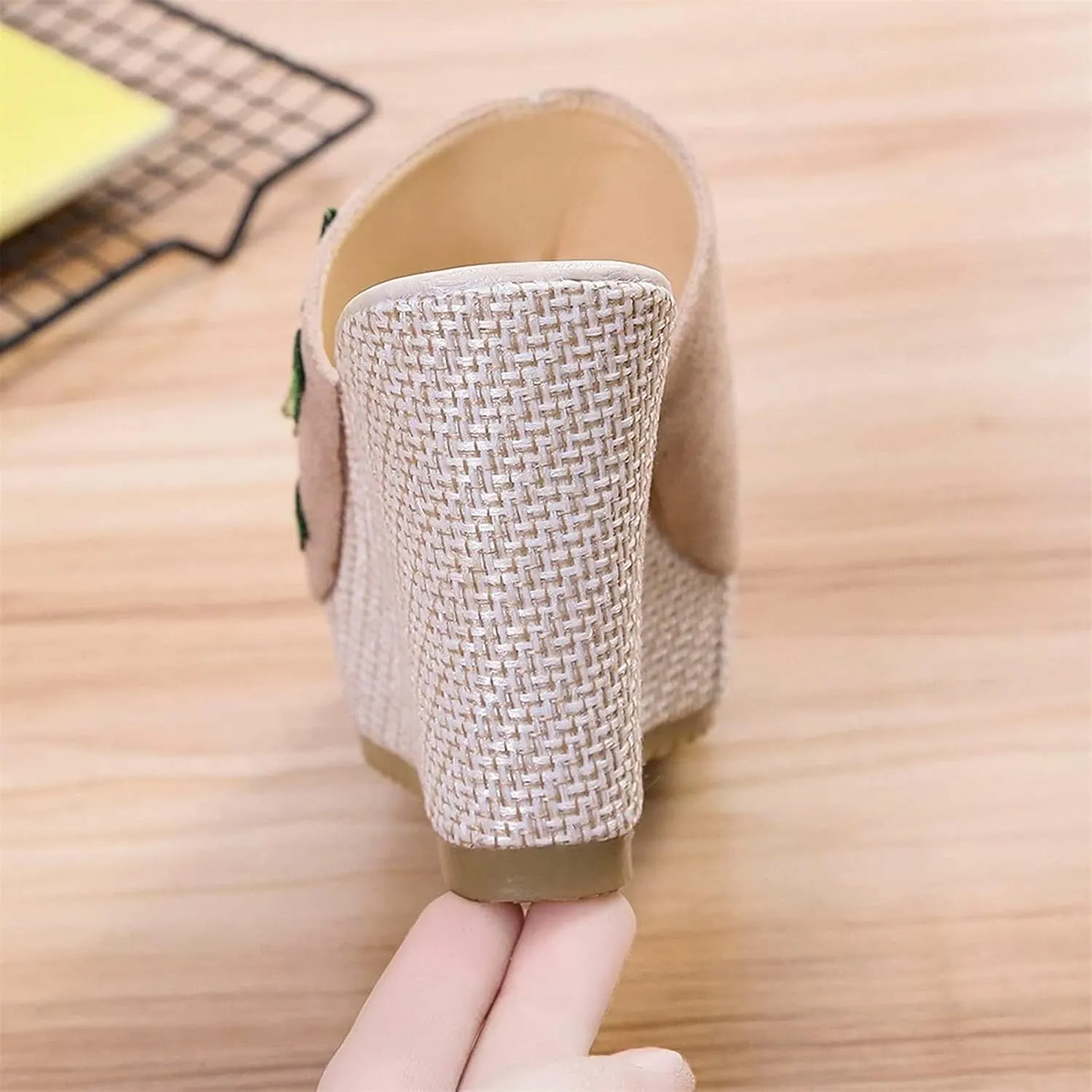 FFZSQ Ladies Wedges Slides Elegant Embroidery Flowers Plateau Sandals 10Cm High Heels Fish Mouth Slippers