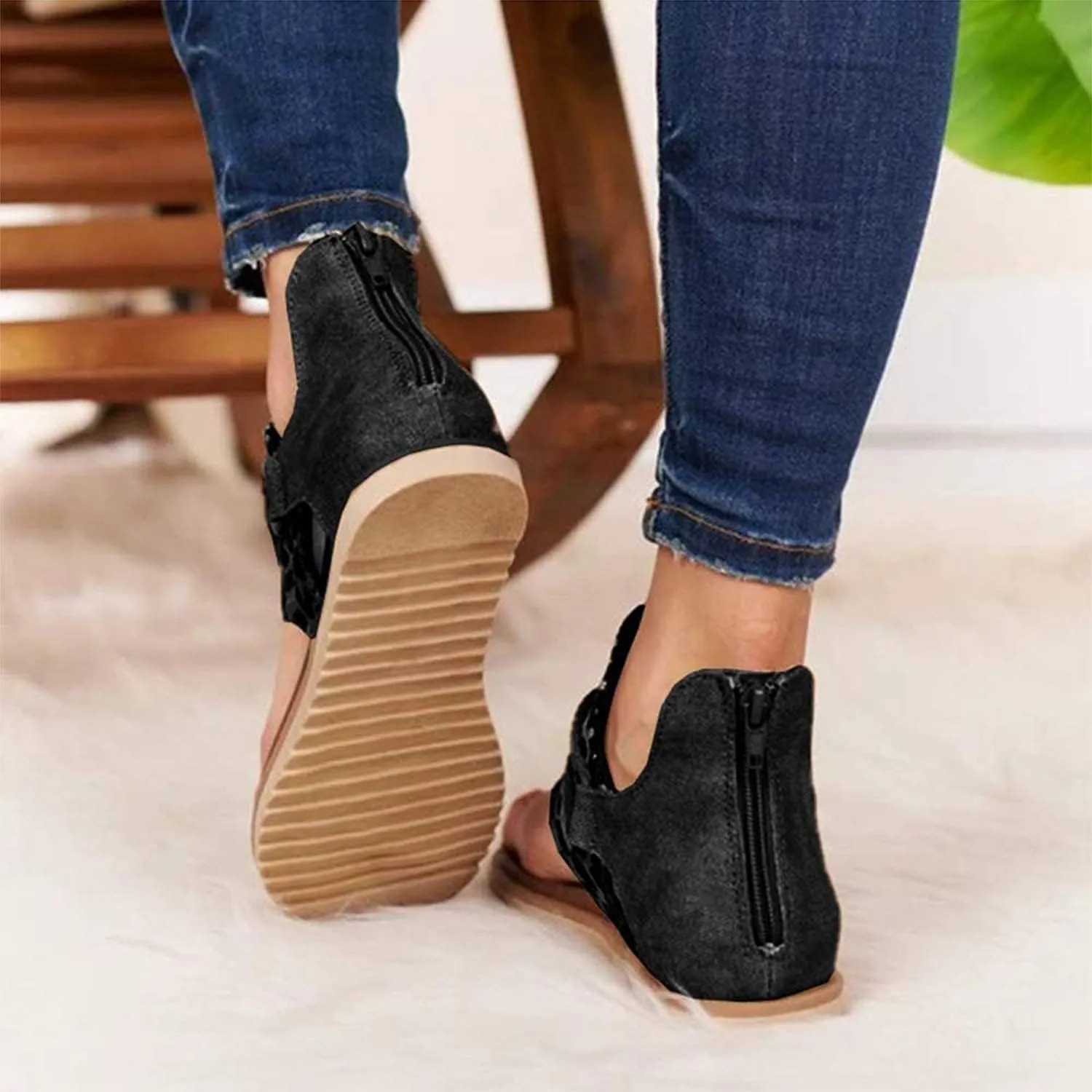 Flip Flop Sandals for Women's Retro Flat Gladiator Sandals Leopard Zip Flip-Flop Sandals Comfy Flat PU Leather Peep Toe Strap Rope Cross Flip Flop Shoes for Travel Beach Holiday,03,39