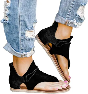 Flip Flop Sandals for Women's Retro Flat Gladiator Sandals Leopard Zip Flip-Flop Sandals Comfy Flat PU Leather Peep Toe Strap Rope Cross Flip Flop Shoes for Travel Beach Holiday,03,39