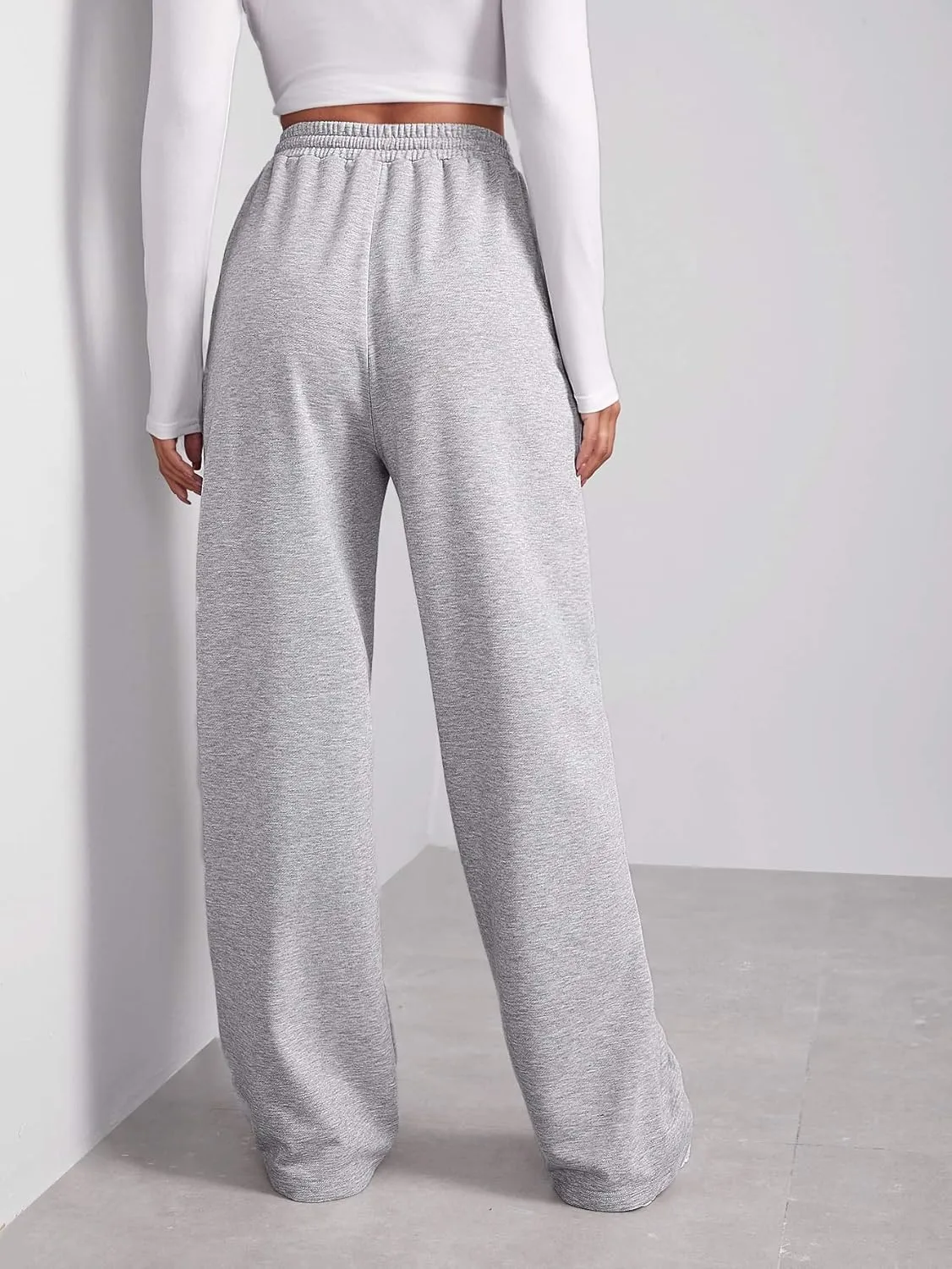 Floerns Women's Causal Drawstring High Waist Baggy Straight Wide Leg Sweatpants with Pockets