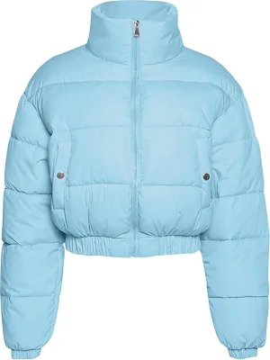 Flygo Women's Cropped Puffer Jacket Zip Up Stand Collar Padded Winter Down Coat