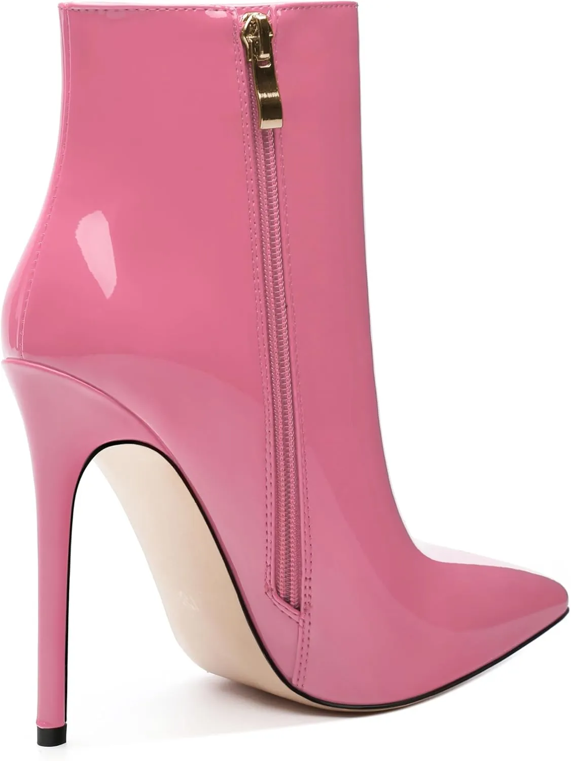 FOGEENA Ankle Boots for Women Pointed Toe Stiletto High Heel Patent Leather Side Zipper 4.7 Inch Short Booties Sexy Wedding Dating Work Fall Shoes